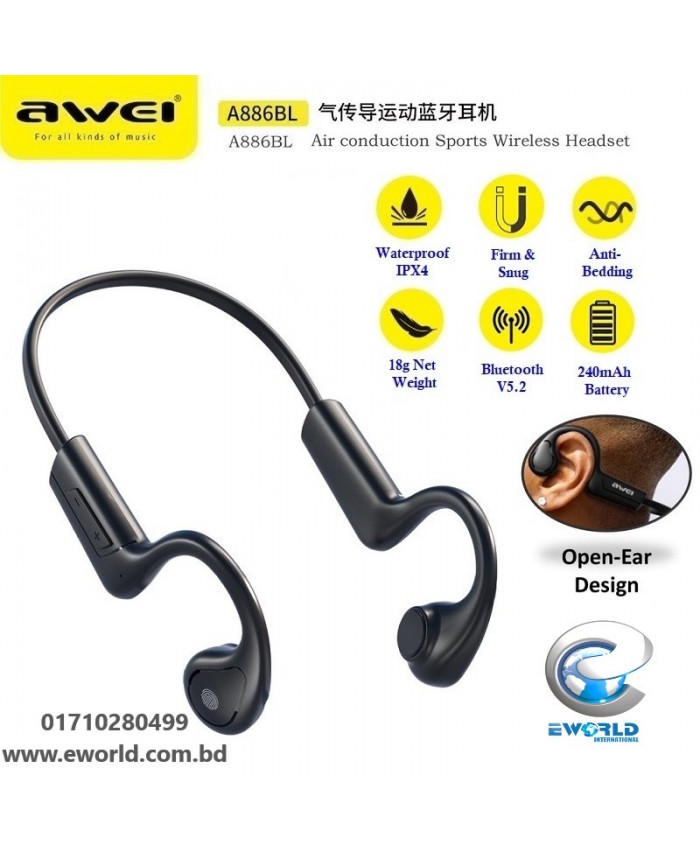 Awei A886BL Air Conduction Wireless Neckband Headphones Bluetooth 5.2 Sport Gaming Earphone In-ear Earbud For HIFI Running Handsfree Headset